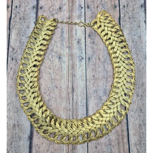 Vintage Rare Gold Tone Woven Wrap Jewelry Set Lay Flat Collar Necklace Bracelet - Picture 10 of 11
